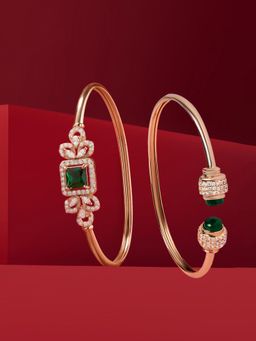 Zaveri Pearls - Green and White Cubic Zirconia Contemporary Kada (Pack Of 2)