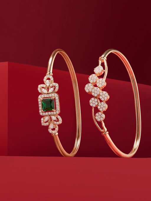 Zaveri Pearls Green and White Cubic Zirconia Contemporary Kada (Pack Of 2)