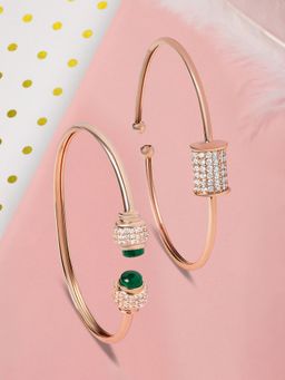 Zaveri Pearls - Green Cubic Zirconia And White Contemporary Kada (Pack of 2)