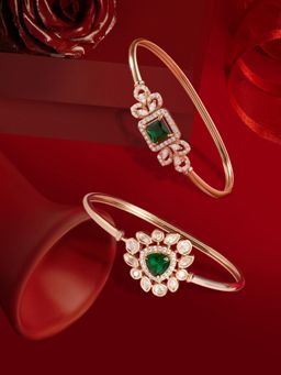 Zaveri Pearls - Green Cubic Zirconia And White Contemporary Kada (Pack of 2)