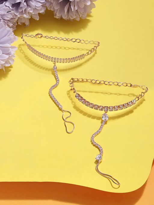 Zaveri Pearls White Cubic Zirconia Hand Harness Bracelet (Pack of 2)