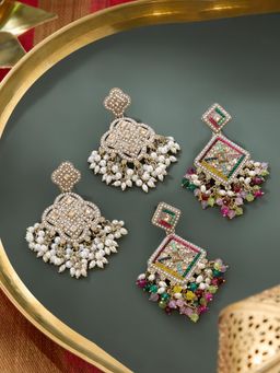 Zaveri Pearls - Multicolour Stones Beads Antique Dangler Earrings (Pack of 2)