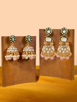 Zaveri Pearls - Multicolour Beads Ethnic Meenakari Jhumka Earrings (Pack of 2)