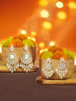 Zaveri Pearls - White Stones and Cluster Beads Dangler Earrings (Pack of 2)