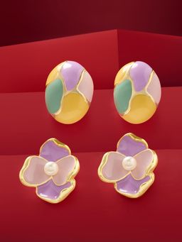 Zaveri Pearls - Multicolour Enamel Contemporary Studs Earrings (Pack of 2)