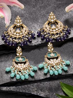 Zaveri Pearls - Turquoise and Blue Beads Drop Kundan Dangler Earrings (Pack of 2)
