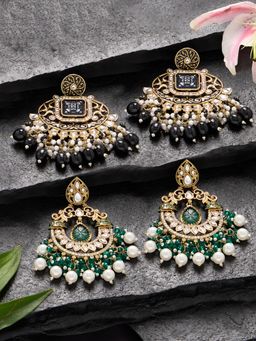 Zaveri Pearls - Green And Black Meenakari Kundan Dangler Earrings (Pack of 2)