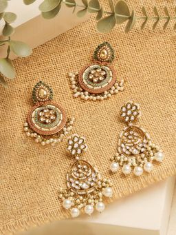 Zaveri Pearls - Multicolour Beads Dazzling Stones Dangle Earrings (Pack of 2)