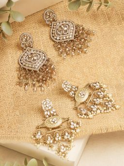 Zaveri Pearls - White Beads Meenakari Kundan Dangler Earrings (Pack of 2)