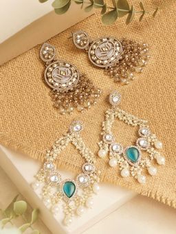 Zaveri Pearls - Coloured Stone Cluster Beads Dangler Earrings (Pack of 2)