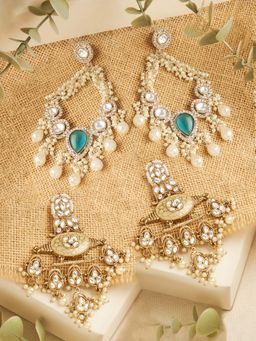 Zaveri Pearls - Coloured Cluster Beads Meenakari Dangler Earrings (Pack of 2)