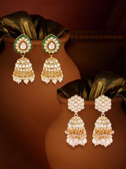 Zaveri Pearls - Meenakari Kundan Pearls Jhumka Earrings (Pack of 2)