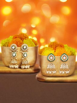 Zaveri Pearls - Meenakari Kundan Pearls Jhumka Earrings (Pack of 2)