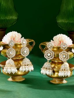 Zaveri Pearls - White Diamonds and Cluster Beads Jhumka Earrings (Pack of 2)