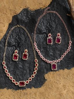 Zaveri Pearls - Purple and Pink Diamonds Necklaces and Earrings (Pack of 2)