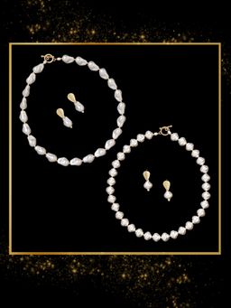 Zaveri Pearls - Gold Tone Toggle Clasp Pearl Necklace Earring (Pack of 2)
