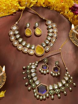 Zaveri Pearls - Multicolour Stones Meenakari Necklace with Earring (Pack of 2)