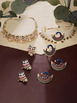 Zaveri Pearls - Multicolour Meenakari Necklaces Earrings with Rings (Pack of 2)