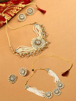 Zaveri Pearls - White Gold Tone Multistrand Pearls Necklace with Earrings (Pack of 2)