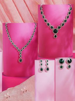 Zaveri Pearls - Green and White Stones Diamonds Necklaces and Earrings (Pack of 2)