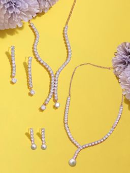 Zaveri Pearls - Rose Gold Cubic Zirconia Necklace and Earrings (Pack of 2)