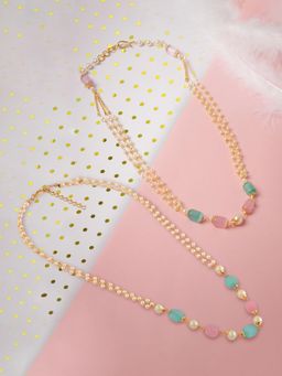 Zaveri Pearls - Pink Green Beads and Pearls Festive Wear Necklaces (Pack of 2)