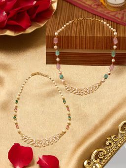 Zaveri Pearls - Pink Green Beads and Pearls Festive Wear Necklaces (Pack of 2)