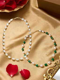 Zaveri Pearls - Green White Beads and Pearls Festive Wear Necklaces (Pack of 2)