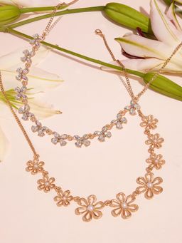 Zaveri Pearls - Gold Tone Flowers Butterflies Stones Necklaces (Pack of 2)