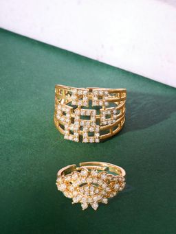Zaveri Pearls - White Stone Gold Tone Dazzling Cubic Zirconia Adjustable Rings (Pack of 2)
