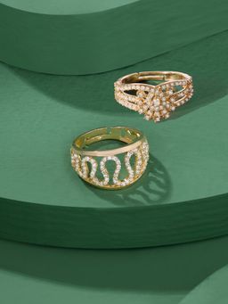 Zaveri Pearls - White Stone Gold Tone Dazzling Cubic Zirconia Adjustable Rings (Pack of 2)