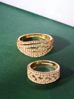 Zaveri Pearls - White Stone Gold Tone Dazzling Cubic Zirconia Adjustable Rings (Pack of 2)