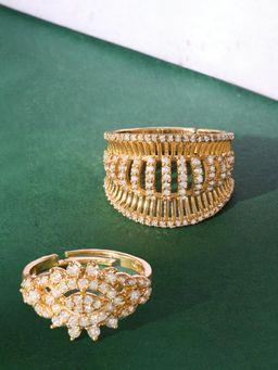 Zaveri Pearls - White Stone Gold Tone Dazzling Cubic Zirconia Adjustable Rings (Pack of 2)