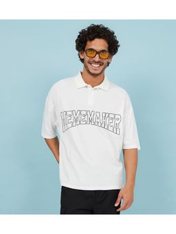 Styli - White Big Text Graphic Printed Oversize Polo