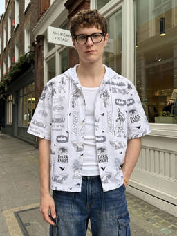 The Indian Garage Co - White Cotton Hooded Boxy Fit Printed Half Sleeves Shirt