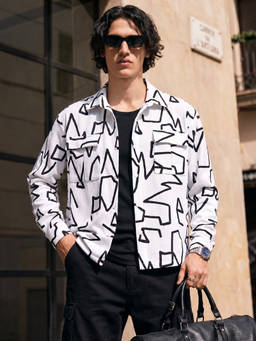 The Indian Garage Co - White Polyester Collar Neck Boxy Fit Printed Full Sleeves Shirt