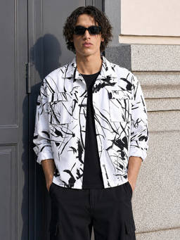 The Indian Garage Co - White Polyester Collar Neck Boxy Fit Printed Full Sleeves Shirt