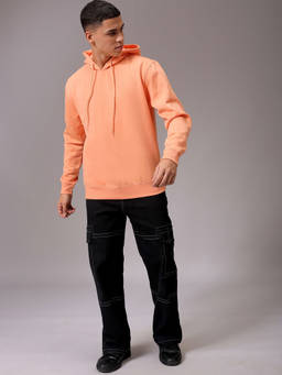 The Indian Garage Co - Orange Polyester Hooded Regular Fit Solid/Plain Full Sleeves Hoodie