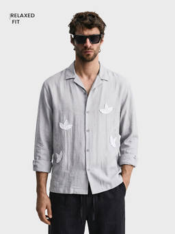 The Indian Garage Co - Grey Polyester Blend Collar Neck Relaxed Fit Embroidered Full Sleeves Shirt