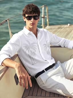 The Indian Garage Co - White Polyester Blend Collar Neck Slim Fit Embellished/Sequined Shirt