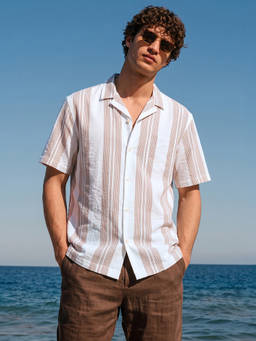 The Indian Garage Co - White Polyester Collar Neck Relaxed Fit Stripes Half Sleeves Shirt