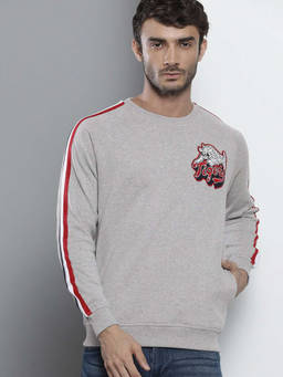 The Indian Garage Co - Grey Cotton Blend Crew Neck Regular Fit Solid/Plain Full Sleeves Sweatshirt