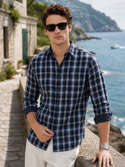 The Indian Garage Co - Black Cotton Collar Neck Regular Fit Checks Full Sleeves Shirt