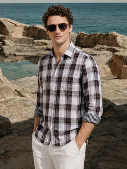 The Indian Garage Co - White Cotton Collar Neck Regular Fit Checks Full Sleeves Shirt