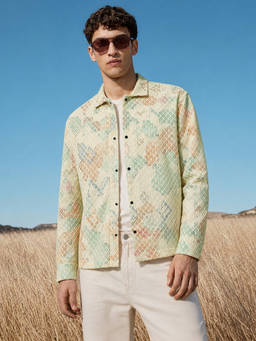 The Indian Garage Co - Green Polyester Blend Collar Neck Self Design Shirt