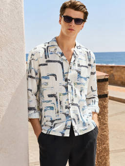 The Indian Garage Co - White Polyester Blend Collar Neck Self Design Shirt