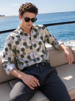 The Indian Garage Co - White Polyester Blend Collar Neck Slim Fit Printed Full Sleeves Shirt