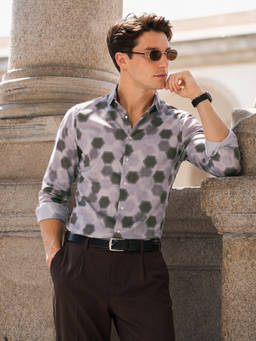 The Indian Garage Co - Brown Polyester Blend Collar Neck Slim Fit Printed Full Sleeves Shirt