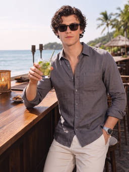 The Indian Garage Co - Brown Cotton Collar Neck Slim Fit Solid/Plain Full Sleeves Shirt