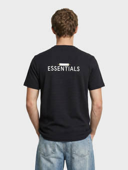 The Indian Garage Co - Black Cotton Blend Crew Neck Relaxed Fit Typography Half Sleeves T-Shirt